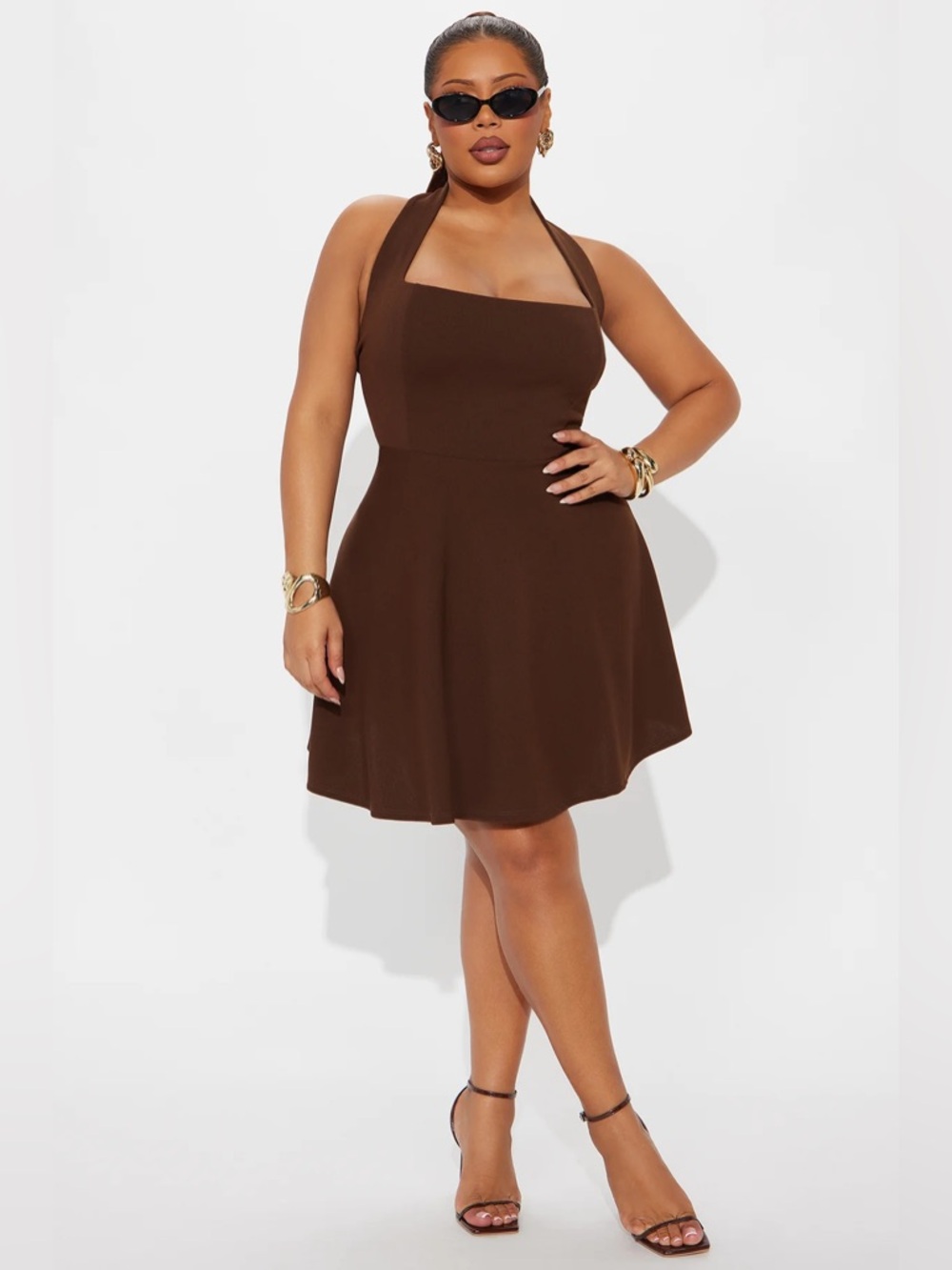 NWT Fashion Nova Alena Halter Mini Dress - Chocolate 2X